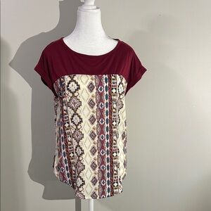 Rewind Burgundy and Cream Geometric Women's Top